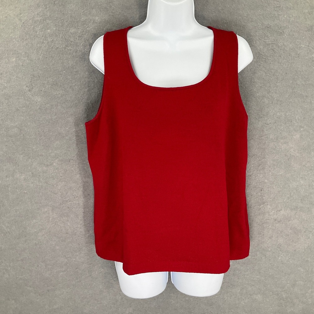 St John Red Knit Sleeveless Tank Top Women's L Square Neck Flaw